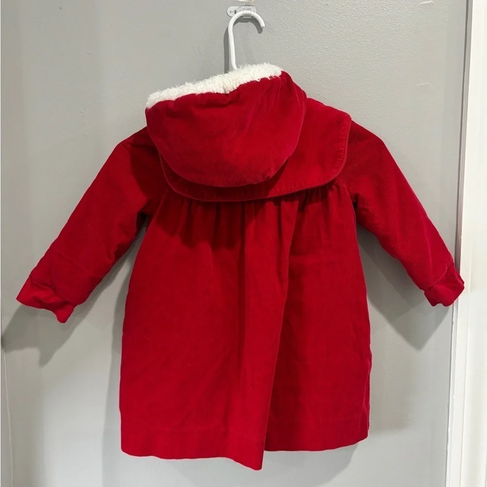 Vintage Girls Red Corduroy Long Hooded Lapel Peacoat Coat Jacket Size 4/4T